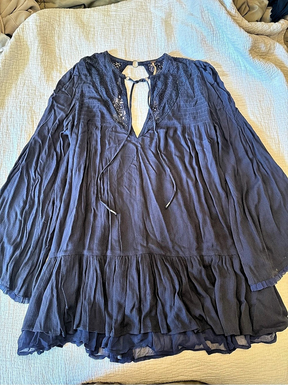 Free People One Night Victorian Tunic Mini Dress - Purple/Blue Size S - Picture 4 of 8